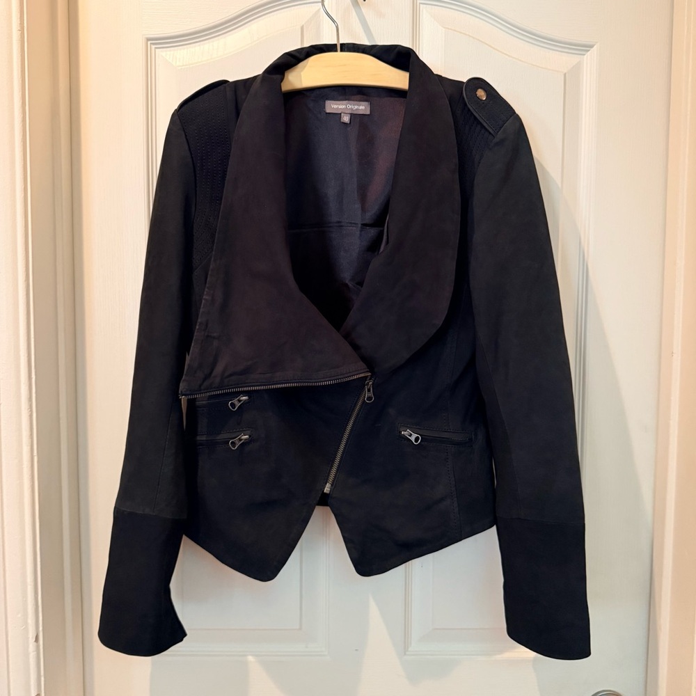 Version Originale Y2K Black Asymmetrical Lamb Leather Moto Jacket